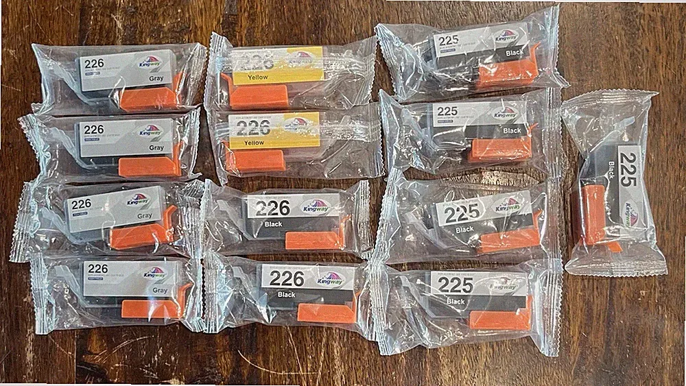 13 New Kingway Ink Cartridges 225 Black; 226 Black, Gray, Yellow; One Printhead