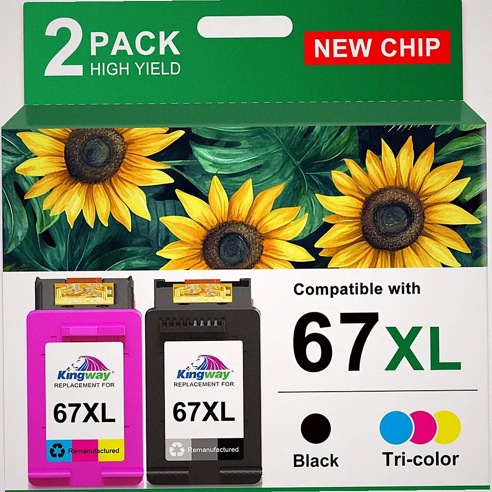 67XL Ink Cartridge Black and Color Combo Pack for HP 67 67XL Printers Works w...