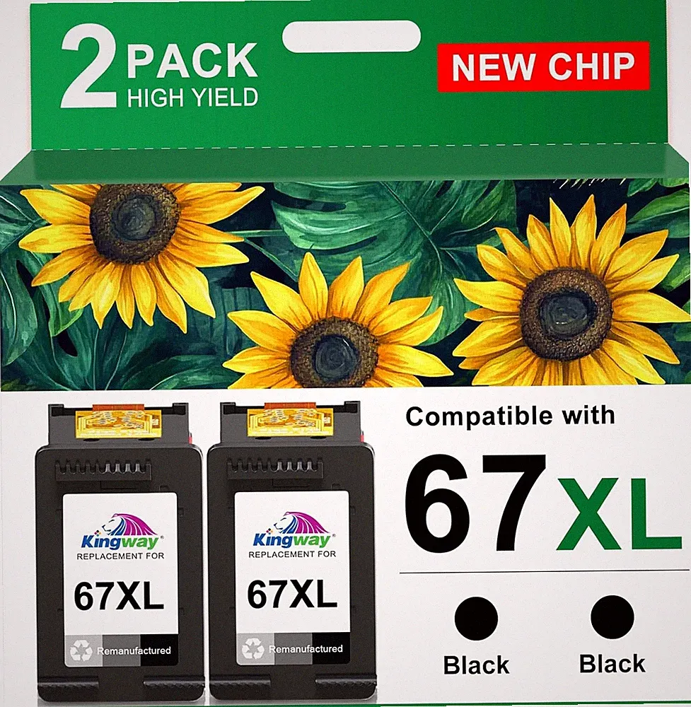 KINGWAY 67XL Ink Cartridge Black Combo Pack Replacement for HP 67 67XL Printer