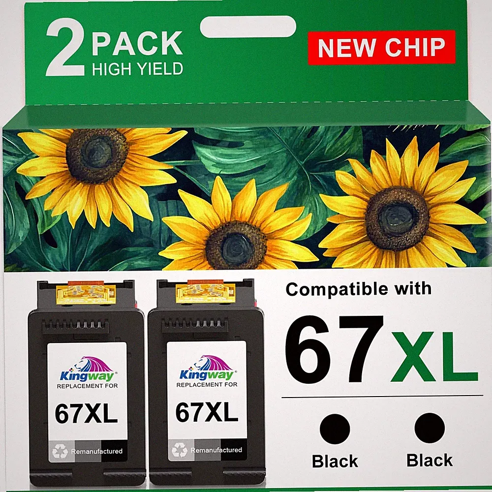 KINGWAY 67XL Ink Cartridge Black Combo Pack Replacement for HP 67 67XL Printers