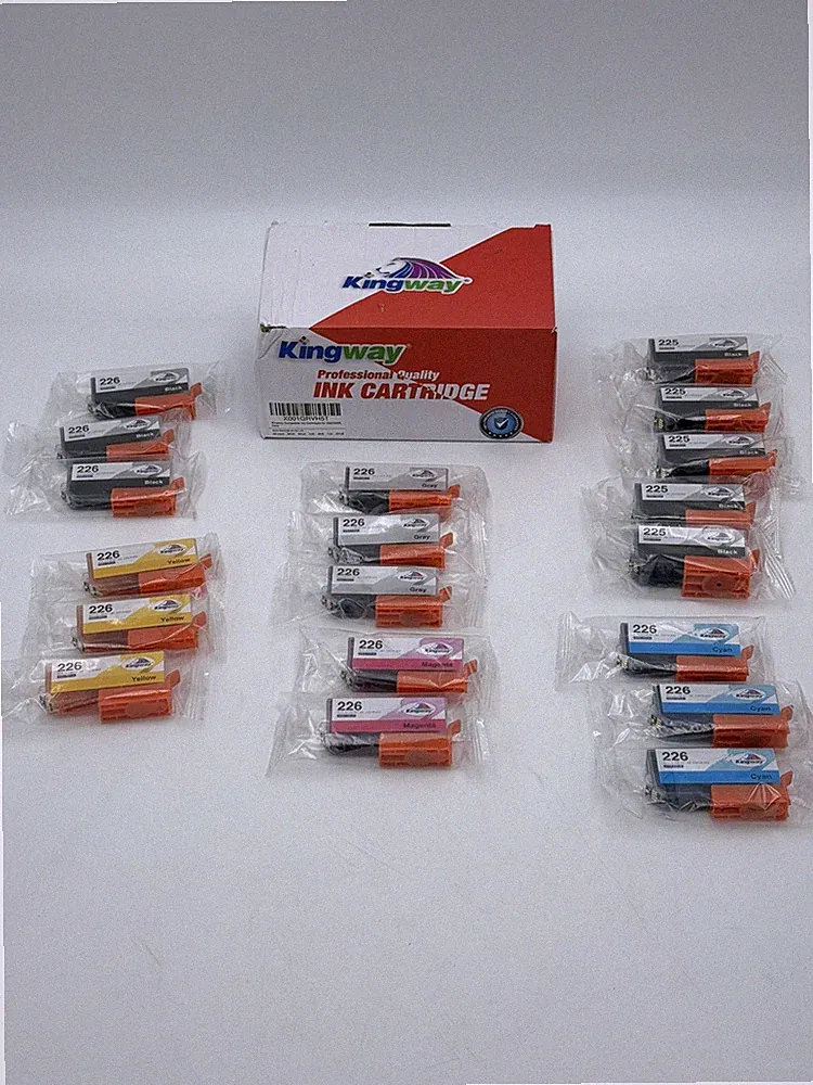 Lot Kingway Ink Cartridges Cyan Magenta Yellow Gray Black #225 #226 New Sealed